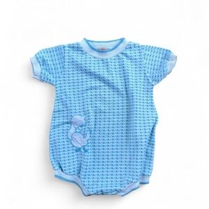 Vintage Blue Baby Romper with Duck Design